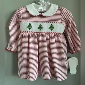 NWT Edgehill Collection striped smocked Christmas tree dress size 3M
